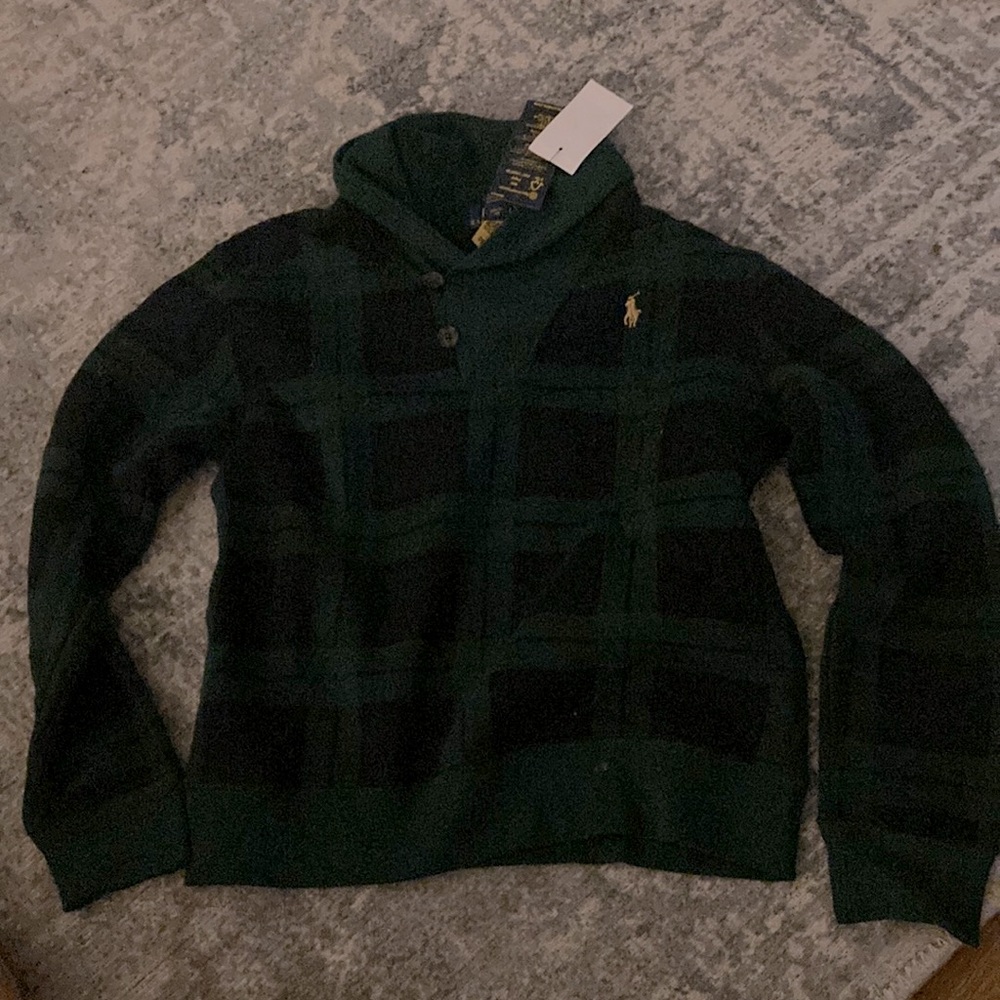 Polo boys long sleeve collared long sleeve sweatshirt, size M, green/blue plaid.